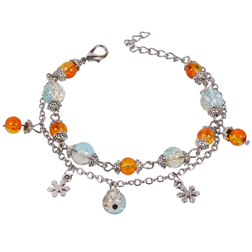 Armkette Armband Bettelkette blau orange silber 4649 - zum Schließen ins Bild klicken